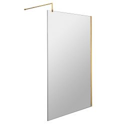 Nuie 1100mm Wetroom Shower Screen & Support Bar - Brushed Brass