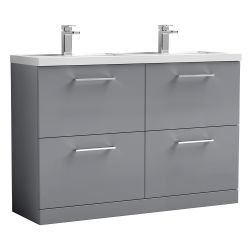 Nuie Arno 1200mm Freestanding 4 Drawer Vanity Unit & Ceramic Basin - Satin Grey