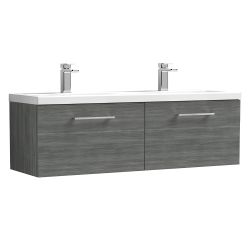 Nuie Arno 1200mm Wall Hung 2 Drawer Vanity Unit & Polymarble Basin - Anthracite Woodgrain