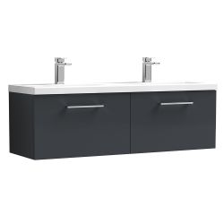 Nuie Arno 1200mm Wall Hung 2 Drawer Vanity Unit & Polymarble Basin - Satin Anthracite