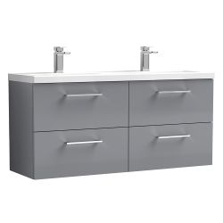 Nuie Arno 1200mm Wall Hung 4 Drawer Vanity Unit & Polymarble Basin - Gloss Mid Grey