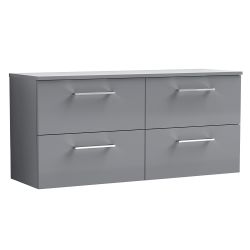 Nuie Arno 1200mm Wall Hung 4 Drawer Vanity Unit & Worktop - Gloss Mid Grey