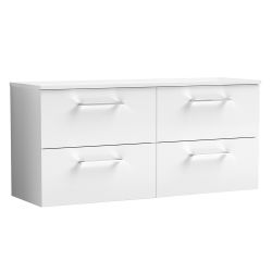 Nuie Arno 1200mm Wall Hung 4 Drawer Vanity Unit & Worktop - Gloss White