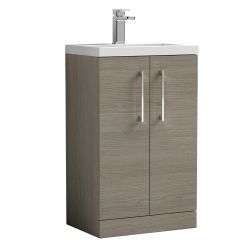 Nuie Arno 500mm 2 Door Freestanding Vanity Unit & Polymarble Basin - Grey Vicenza Oak