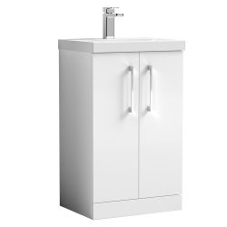 Nuie Arno 500mm 2 Door Freestanding Vanity Unit & Mid Edge Basin - Gloss White 