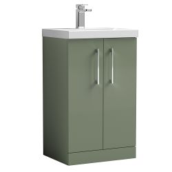 Nuie Arno 500mm 2 Door Freestanding Vanity Unit & Thin Edge Basin - Satin Green