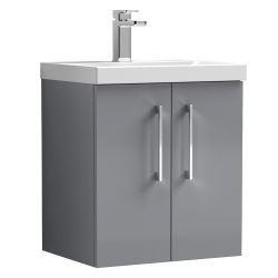 Nuie Arno 500mm 2 Door Wall Hung Vanity Unit & Curved Basin - Gloss Mid Grey