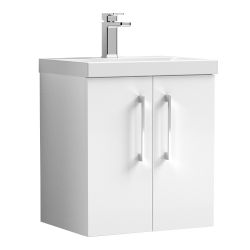Nuie Arno 500mm 2 Door Wall Hung Vanity Unit & Curved Basin - Gloss White