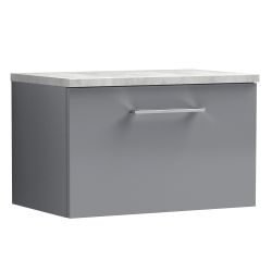Nuie Arno 800mm 1 Drawer Wall Hung Vanity Unit & Ballato Grey Worktop - Gloss Mid Grey