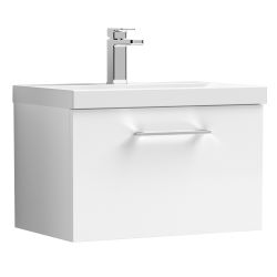 Nuie Arno 800mm 1 Drawer Wall Hung Vanity Unit & Curved Basin - Gloss White