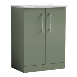 Nuie Arno 600mm 2 Door Freestanding Vanity Unit & Ballato Grey Worktop - Satin Green