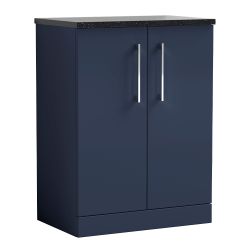 Nuie Arno 800mm 2 Door Freestanding Vanity Unit & Sparkling Black Worktop - Matt Electric Blue