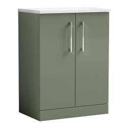 Nuie Arno 600mm 2 Door Freestanding Vanity Unit & Sparkling White Worktop - Satin Green