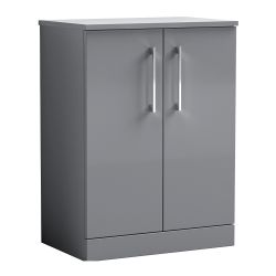 Nuie Arno 800mm 2 Door Freestanding Vanity Unit & Worktop - Gloss Mid Grey