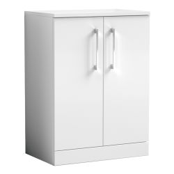 Nuie Arno 600mm 2 Door Freestanding Vanity Unit & Worktop - Gloss White