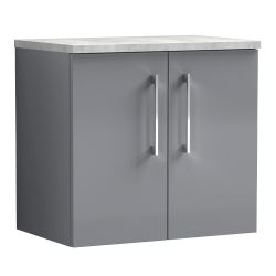Nuie Arno 600mm 2 Door Wall Hung Vanity Unit & Ballato Grey Worktop - Gloss Mid Grey