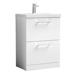 Nuie Arno 600mm 2 Drawer Freestanding Vanity Unit & Minimalist Basin - Gloss White