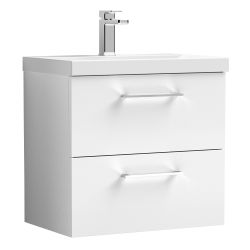 Nuie Arno 600mm 2 Drawer Wall Hung Vanity Unit & Mid Edge Basin - Gloss White