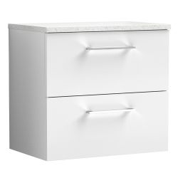 Nuie Arno 800mm 2 Drawer Wall Hung Vanity Unit & Sparkling White Worktop - Gloss White