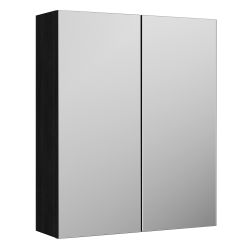 Nuie Arno 600mm x 715mm 2 Door Mirrored Cabinet - Black Woodgrain