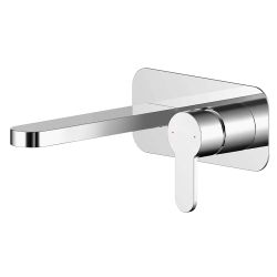Nuie Arvan Wall Mounted 2 Tap Hole Basin Mixer with Plate - Chrome