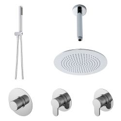 Nuie Arvan Round Thermostatic Mixer Shower with Sliding Rail Kit Ceiling Arm & Fixed Head - Chrome