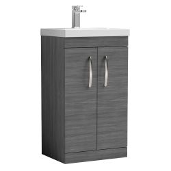 Nuie Athena 600mm 2 Door Freestanding Cabinet & Curved Basin - Anthracite Woodgrain