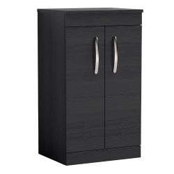 Nuie Athena 600mm 2 Door Floor Standing Cabinet & Worktop - Charcoal Black Woodgrain