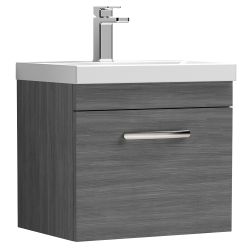 Nuie Athena 500mm Wall Hung Cabinet & Thin-Edge Basin - Anthracite Woodgrain