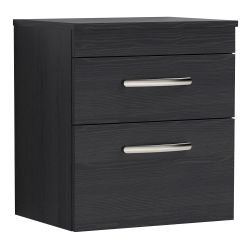 Nuie Athena 500mm 2 Drawer Wall Hung Cabinet & Worktop - Charcoal Black Woodgrain