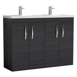 Nuie Athena 1200mm Double 2 Door Floor Standing Cabinet & Basin - Charcoal Black Woodgrain