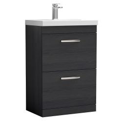 Nuie Athena 800mm 2 Drawer Floor Standing Cabinet & Minimalist Basin - Charcoal Black Woodgrain