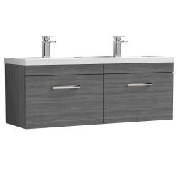 Nuie Athena 1200mm 2 Drawer Wall Hung Cabinet & Basin - Anthracite Woodgrain