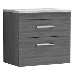Nuie Athena 800mm 2 Drawer Wall Hung Cabinet & Grey Worktop - Anthracite Woodgrain