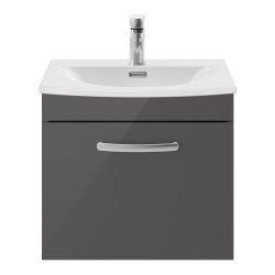 Nuie Athena 500mm Wall Hung Cabinet & Curved Basin - Gloss Grey