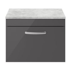 Nuie Athena 600mm Wall Hung Cabinet & Grey Worktop - Gloss Grey