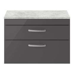 Nuie Athena 800mm 2 Drawer Wall Hung Cabinet & Grey Worktop - Gloss Grey