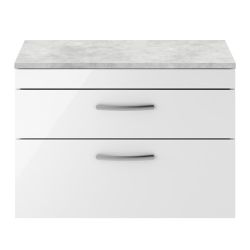 Nuie Athena 800mm 2 Drawer Wall Hung Cabinet & Grey Worktop - Gloss White