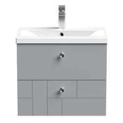 Nuie Blocks 600mm 2 Drawer Wall Hung Vanity Unit With Basin & Chrome Round Knob - Satin Grey