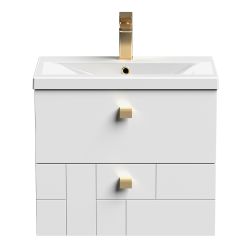 Nuie Blocks 500mm 2 Drawer Wall Hung Vanity Unit With Basin & Square Drop Handle - Satin White