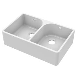 Nuie Butler Fireclay 2 Bowl Undermount Sink with Full Weir & Overflow 795mm - White