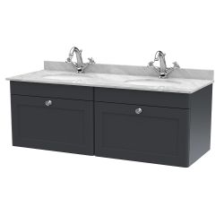 Nuie Classique 1200mm Wall Hung 2 Drawer Vanity Unit & 1TH Grey Round Marble Top Basin - Satin Anthracite