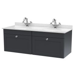 Nuie Classique 1200mm Wall Hung 2 Drawer Vanity Unit & 1TH White Round Marble Top Basin - Satin Anthracite