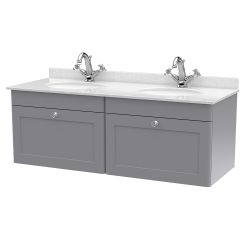 Nuie Classique 1200mm Wall Hung 2 Drawer Vanity Unit & 1TH White Round Marble Top Basin - Satin Grey