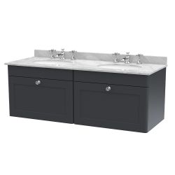 Nuie Classique 1200mm Wall Hung 2 Drawer Vanity Unit & 3TH Grey Round Marble Top Basin - Satin Anthracite