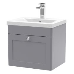 Nuie Classique 500mm Wall Hung 1 Drawer Vanity Unit & Mid Edge Basin - Satin Grey