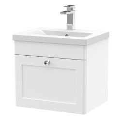 Nuie Classique 500mm Wall Hung 1 Drawer Vanity Unit & Mid Edge Basin - Satin White