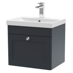 Nuie Classique 500mm Wall Hung 1 Drawer Vanity Unit & Thin Edge Basin - Satin Anthracite
