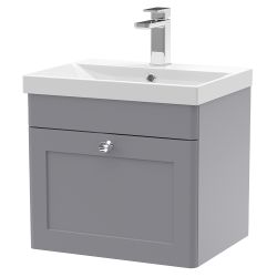 Nuie Classique 500mm Wall Hung 1 Drawer Vanity Unit & Thin Edge Basin - Satin Grey