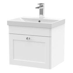 Nuie Classique 500mm Wall Hung 1 Drawer Vanity Unit & Thin Edge Basin - Satin White